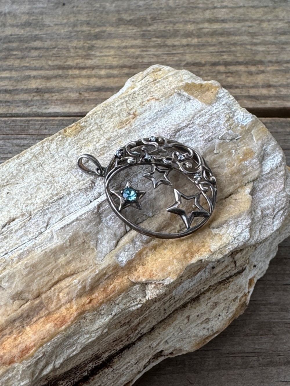 Sterling Silver Start Pendant with Blue Topaz - Picture 2 of 4
